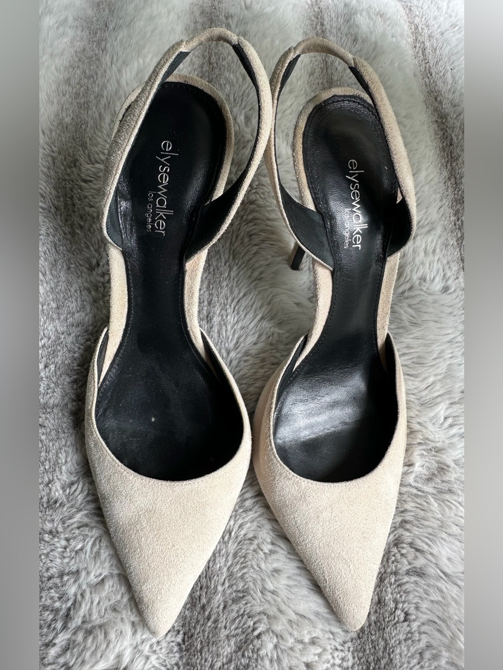 Elyse Walker Beige Suede Slingback D'Orsay Pointed Toe Stiletto Pumps Size 37